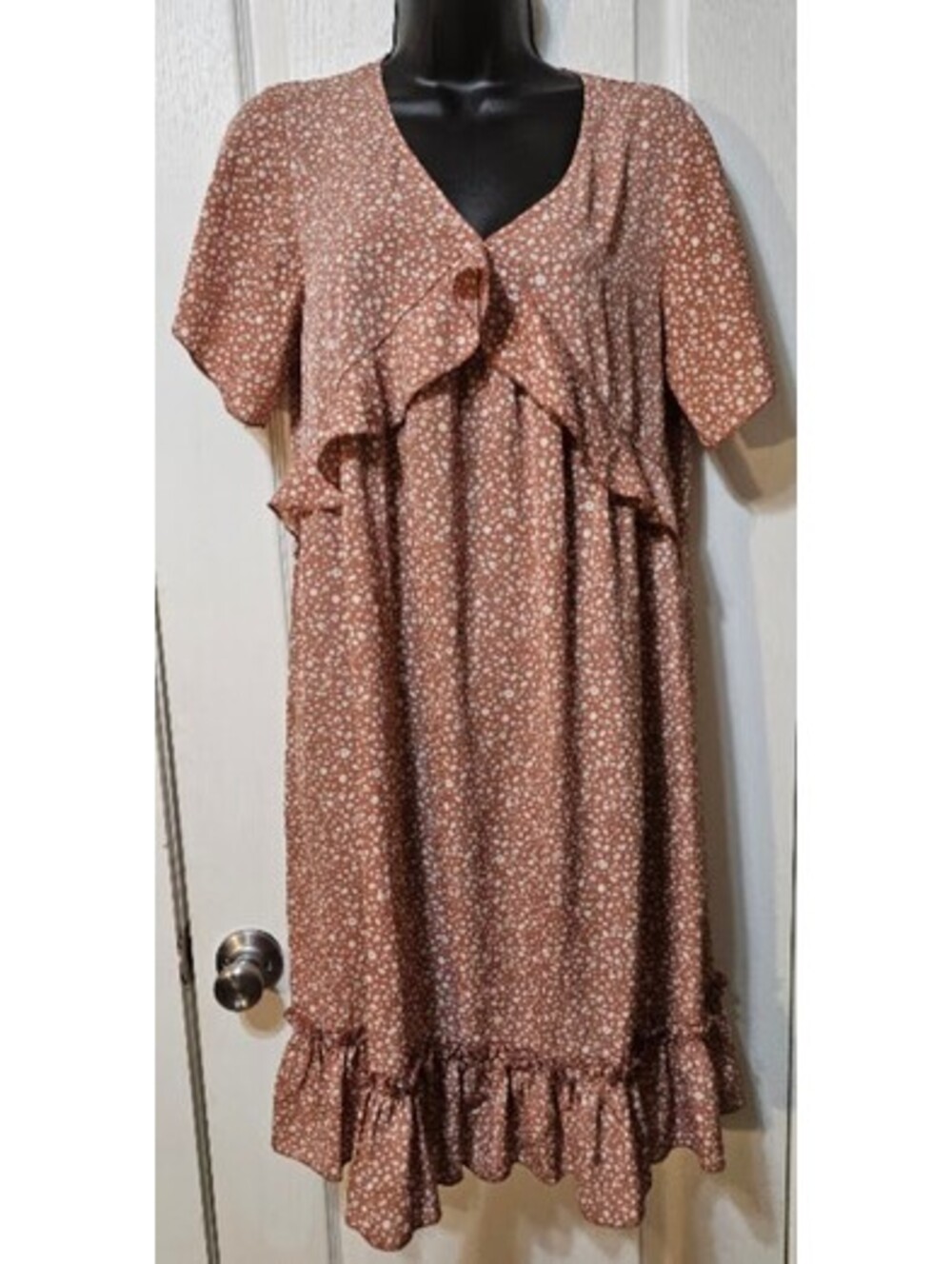 Brown Floral Ruffle Dress Small Cottagecore Fall Feminine Charm